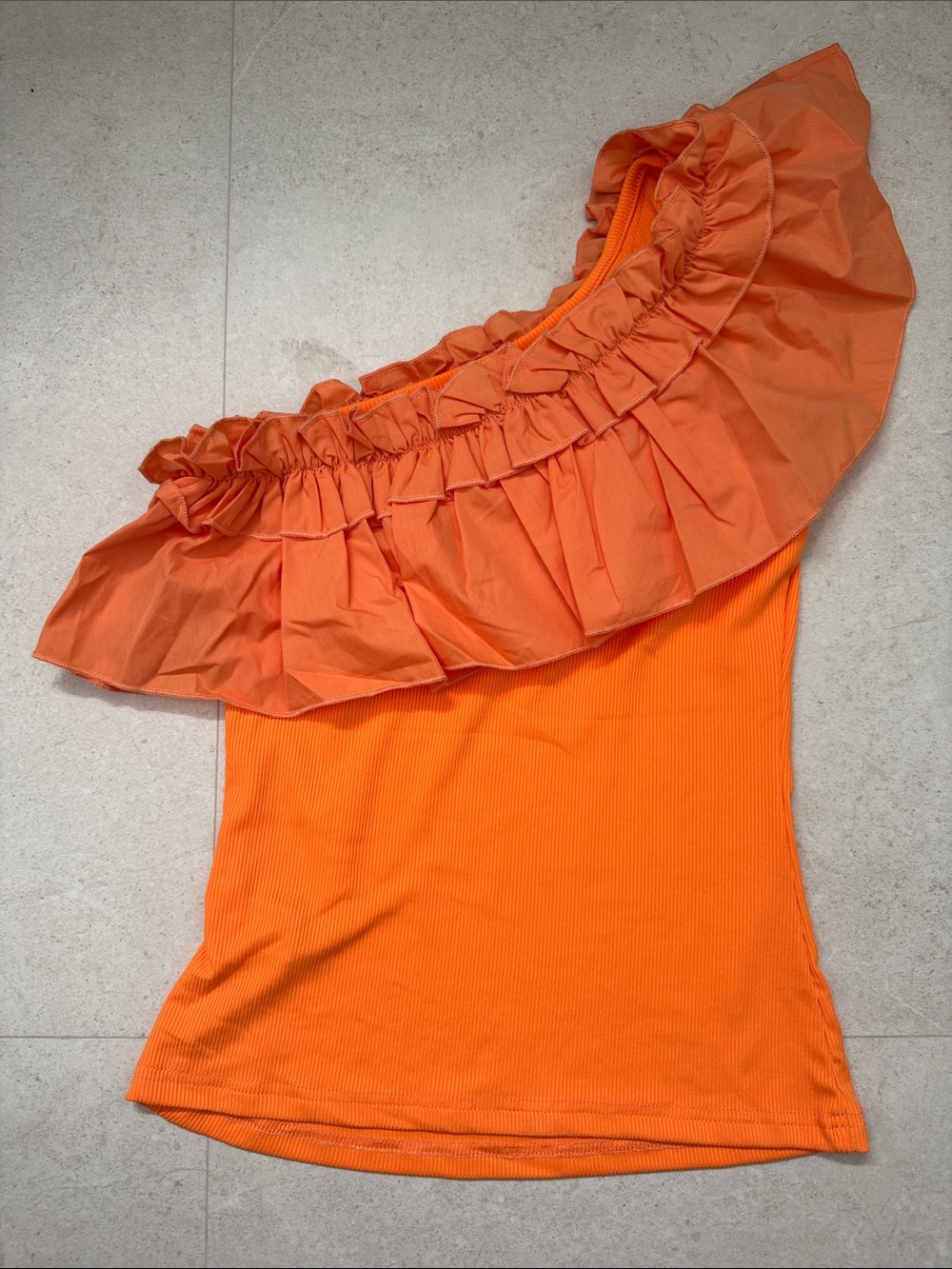 One-Shoulder Ruffle Orange Top - Picture 4 of 6